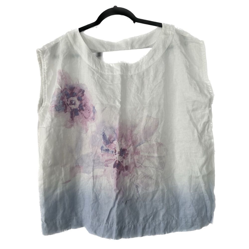J Jill Pure Jill Linen Watercolor Floral Top Size Large